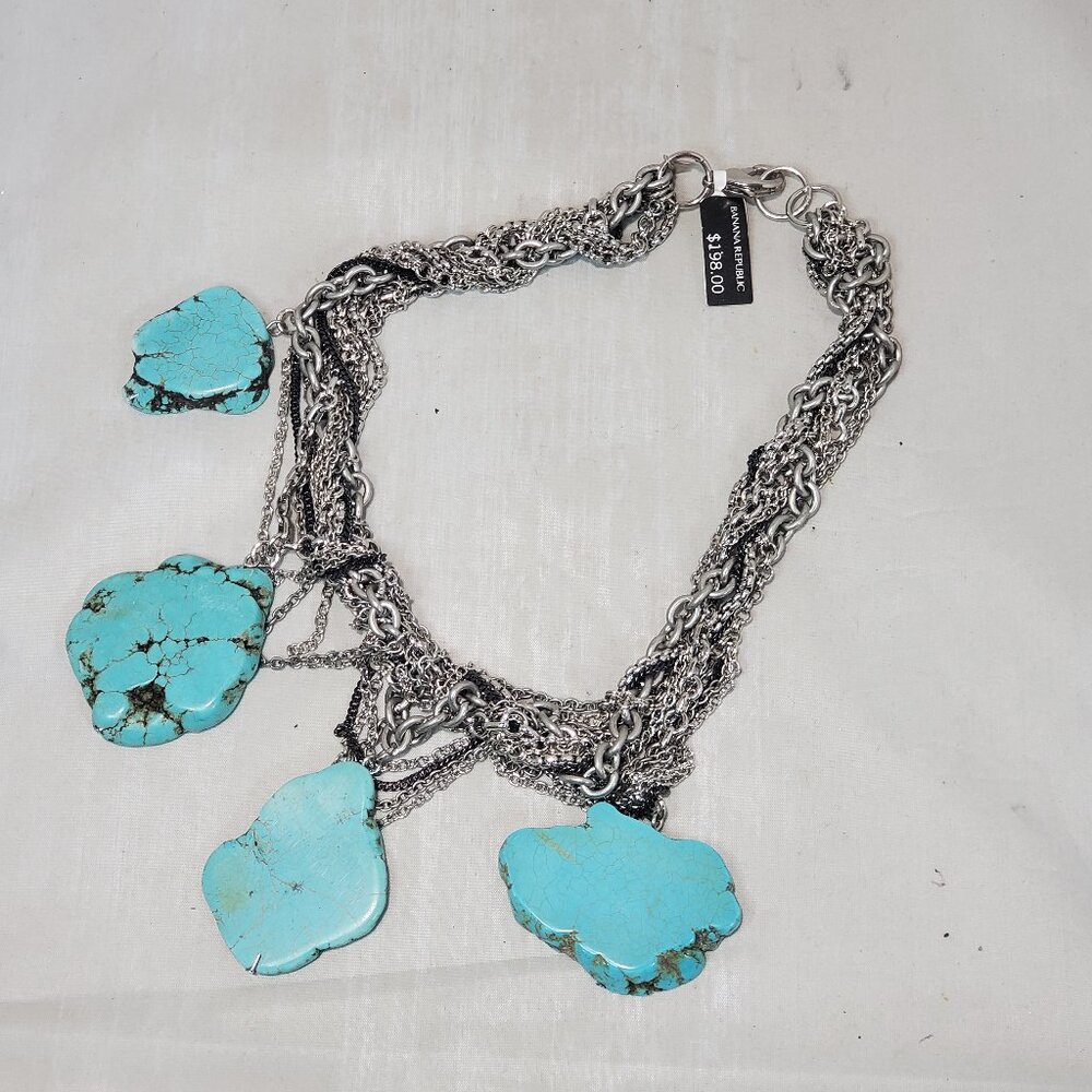 Banana Republic silver chain turquoise stone necklace